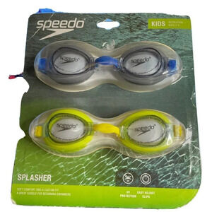 Speedo Kids Splasher Goggles 2 Pack Grey Yellow Ages 3-8 NEW UV‎ Protection